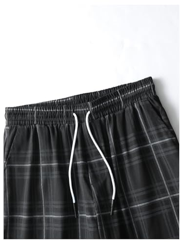 GORGLITTER Men's Plaid Baggy Pants Elastic Waist Striped Wide Leg Sweatpants Checkered Casual Workout Trousers4