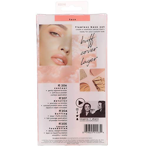 Real Techniques Flawless Base Brush Set With Ultra Plush Custom Cut Synthetic Bristles and Extended Aluminum Ferrules to Build Coverage, A Brush for Every Makeup Application Need
