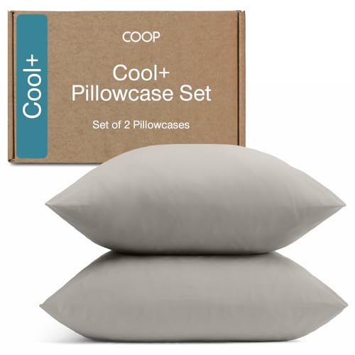 Image of Coop Home Goods Cool+ Cooling Pillow Case Set of 2, Dove Grey King Size Pillow Covers, Luxury Spa, Breathable, Hotel Quality Pillow Cases