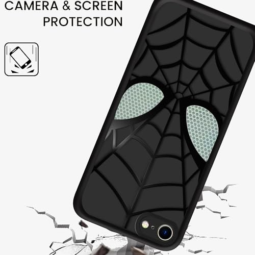 Image of Stylish Spider Back Case Cover Compatible for iPhone 7 /8 /SE 2020 /2022 | Spidey Face Mask Case | Soft Silicone | Camera & Full Body Protection | Shock Proof | (Black)