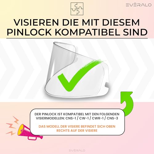 Everalo Pinlock Evo Kompatibel Shoei Gt Air - Gt Air 2 - Gt Air 3 - Neotec - Neotec 2 - Neotec 3 - Nxr - X Spirit 2 - X Spirit 3 - Qwest - XR 1100 - Cw1 - Cns1 - Cns2 - Cns 3 - Ryd - Cwr1 - DKS301