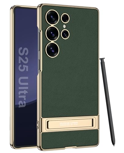 Image of BOUNCEBACK Electroplated Leatherette Back Case /Cover with Kick Stand for Samsung Galaxy S25 Ultra 5g - (Green | Faux Leather)