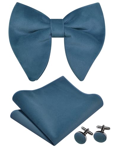 Image of GUSLESON Mens Solid Plaid Velvet Pre-tied Adjustable Bow Tie and Pocket Square Cufflink Set with Gift Box