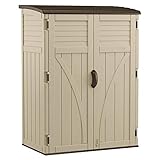 Suncast Outdoor Storage Cabinet Waterproof Resin Vertical Outdoor Storage Shed (54 cu. ft.) for Patio, Garden Tools, Cushions, & Equipment. Weatherproof Plastic Multi-Wall Design, Capacity Made in USA