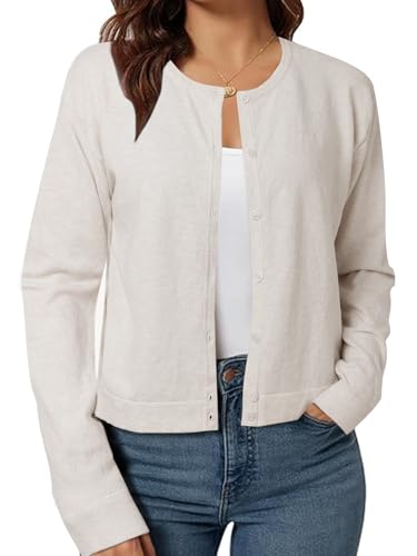 Image of ZANZEA Cropped Cardigan Sweaters for Women Color Block Lightweight Bolero Shrug Button Down Long Sleeve Tops Fall Outfits