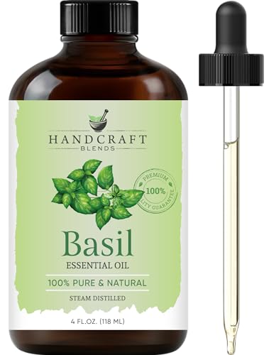 Handcraft Blends Basil Essential Oil Huge 4 Fl Oz 100% Pure and Natural Premium Grade Essential Oil for Diffuser and Aromatherapy Skin Massage Candle and Soap Making Fragrance