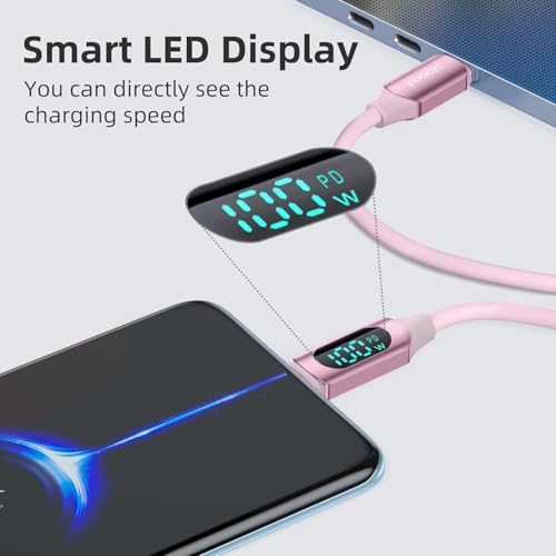 Image of iFAST Digital Display 100W Type-C to Type-C Fast Charging Data Cable | 480Mbps Data Transfer Speed | Compatible With MacBook, iPad, Galaxy, Pixel, Switch (2 Metre, Silicon, Pink)