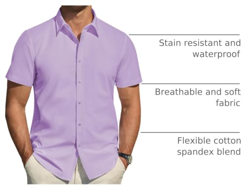 Image of J.VER Men's Short Sleeve Dress Shirts Stretch Stain Shield Casual Button Down Shirts Solid Formal Shirt