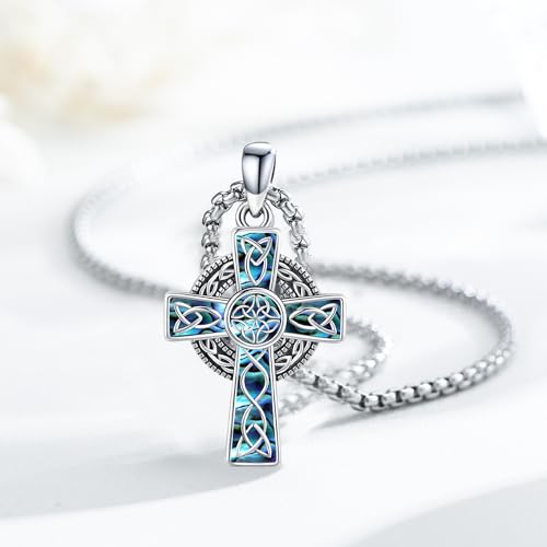 Midir&Etain Celtic Cross Necklace 925 Sterling Silver Cross Pendant Necklace Celtic Viking Irish Jewelry Religious Protective Gift for Men Women2