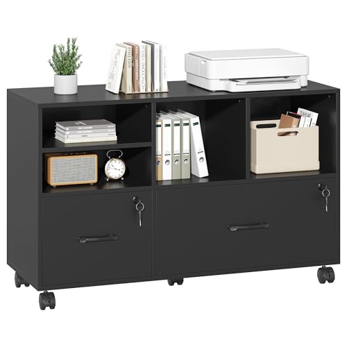 Semoic 2 Drawer Wood Lateral File Cabinet with Lock, Lockable Rolling Filing Cabinet with Adjustable...