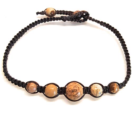 Infinityee888 Picture Jasper Anklet Bracelet Macrame Braided Woven With Wax Cord Adjustable Anklet For Men, Women, Teengirls -Nyakpj1 #TOP13