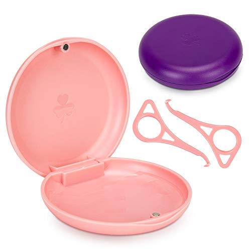 Aligner and Retainer Case with Special Magnetic Closure and 3-leaf Clover Design, 2 Pack (Pink & Purple)