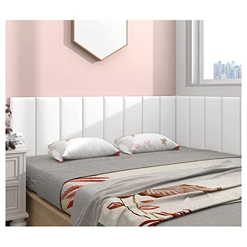 PFCDZDU Autoadhesivo 3D Cabecero Esponja, Decoración con Revestimiento PU Cojín Suave Papel Pintado, Anticolisión Paneles Pared para Dormitorio Sala Juegos (Color : White, Tamaño : 80x50cm)