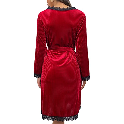Women's Lace Velvet Robe Sexy V Neck Nightgown Short Bathrobe Sleepwear for Bridal Wedding2