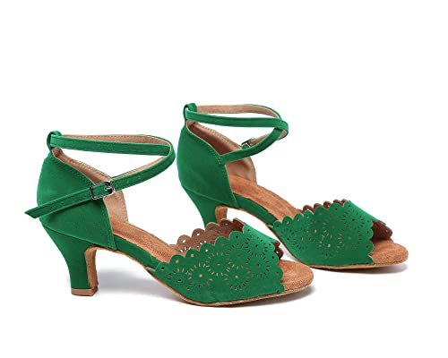 Minishion Women's Latin Salsa Floral Green Suede Dance Shoes Formal Party Sandals Us 8 #TOP3