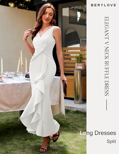 Image of BeryLove Formal Wedding Guest Evening Midi Ruffle Dresses Prom Cocktail Party Mother of The Bride Dress