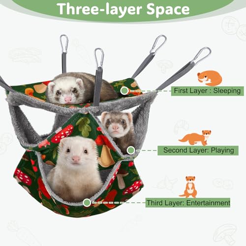 Glittme 3-Layer Ferret Hammock Soft Guinea Pig Hammock Washable Rat Hammock Hamster Cage Accessories Cozy Ferret Bed Toys for Small Animals Pet Sugar Glider - Thumbnail 7