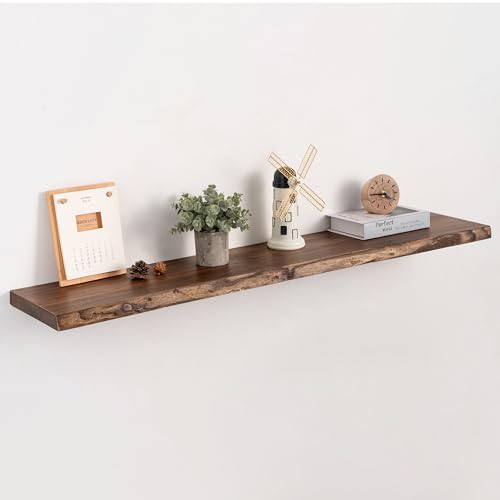 Image of 40 inch Live Edge Floating Shelves, Solid Elm Wood, Vintage