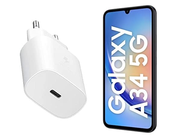 Image of Original Samsung A34 5G 25W Charger with Type-C Cable - Rapid Power Delivery for Your Devices White