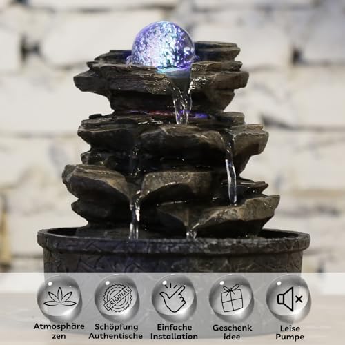 Zen'Light - Zimmerbrunnen Little Rock - Naturwasserfall mit Steineffekt und farbigem LED-Licht - Zen Tischdekoration Ideal für Meditation und Entspannung - Feng-Shui-Objekt Glück - H 23cm
