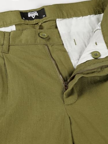 Image of Thomas Scott Men's | Solid | Breathable Fabric | 4 Pockets | Casual | Mid Rise | Regular Fit | Cotton Linen | Button Clouser | Chino Trouser | Pants