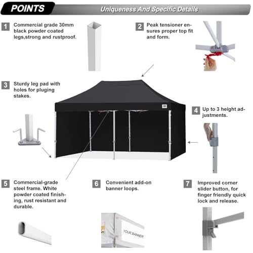 Image of ABCCANOPY Commercial Pop Up Canopy Tent with Sidewalls 8X16,Black