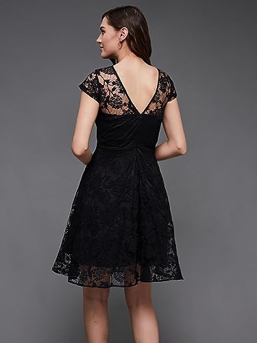 Image of Miss Chase Women's Round Neck Sleeveless Polyester Ruffled Knee- Length Dress