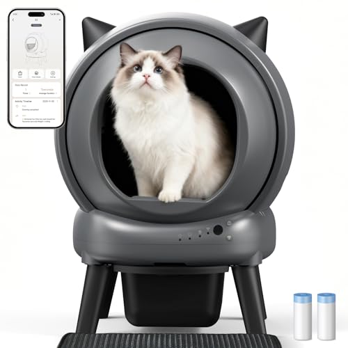Self Cleaning Litter Box, E2 Cat Litter Box Automatic Cleaning, Robot Litter Box with 2 Rolls Waste Bag and Litter Mat, Black