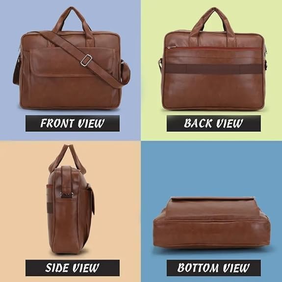 Image of Professional Business Laptop Bag,Leather Briefcase with Shoulder Strap, Multiple Compartments for Men
