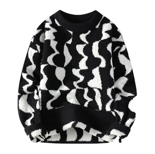 Men's Striped Knit Sweater Loose Fit Warm Pullover for Fall Winter