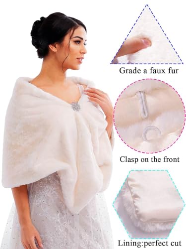 Bride Wedding Faux Fur Shawls Wrap Stoles Shrug Women's Wedding Shawl Evening Fur Cover Up for Bride and Bridesmaids4