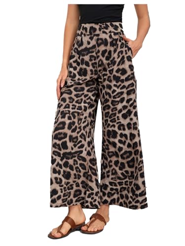 SweatyRocks Women's Leopard Print High Waisted Wide Leg Pants Casual Long Trousers