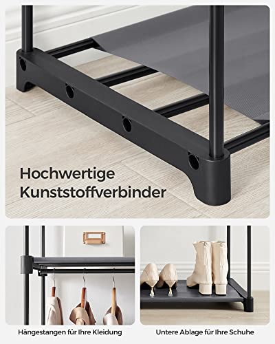 SONGMICS Aufbewahrungsschrank, tragbar, mit Aufhängestange, faltbar, Garderobe, Schlafzimmer, Arbeitszimmer, 140 x 43 x 174 cm, Grau RYG02GY