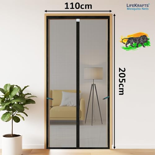 Image of LifeKrafts Magnetic Mosquito Net for Door | Heavy Duty 80 GSM Mesh | Premium Polyester Material | Auto-Closing Insect Screen for All Door Types | Keeps Mosquitoes & Bugs Out |(Black, 205 x 110 Cms)