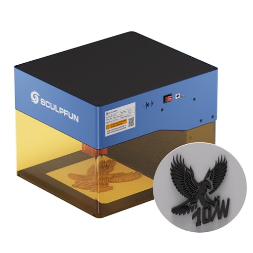 SCULPFUN iCube Pro Max 10W Mini Laser Engraver, High Speed Portable Laser Engraver and Cutter Machine with Smoke Filter and Temperature Alarm for Wood, Metal, Acrylic, Leather