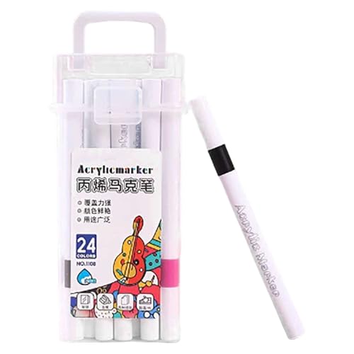 Generisch 24 rotuladores acrílicos acrílicos, rotuladores de porcelana aptos para lavavajillas, 24 lápices de cristal aptos para lavavajillas, juego de pintura de cerámica resistente al agua, adecuado