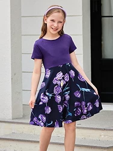 GORLYA Girls Short Sleeve Floral Print Casual Fit and Flare Party Dress with Pockets 4-12 Years3
