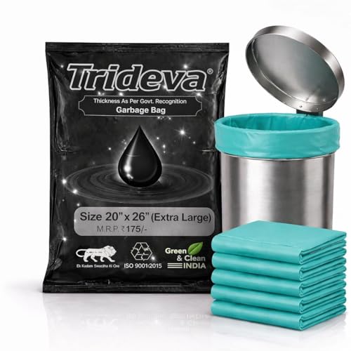 Image of Garbage Bags /Dustbin Bags - 120 Micron Heavy - Duty Trash Bags (20 x 26 Inches) - Extra-Medium Leak -Proof Bin Liners for Kitchen, Office - 500g Pack (Green, Pack of 1) - 10 Bags