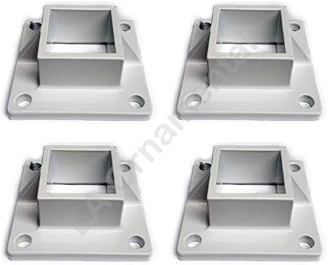 Floor Flange 2 x 2 Square Aluminum Fence Posts Heavy Duty, Deck Mount White, Lot of 4 Pieces