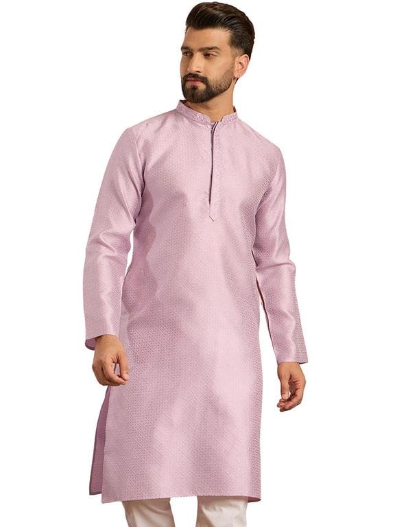 Mens Lavender Polyester Solid Embroidery Design Calf Length Kurta Set | Men'S | Solid Embroidered Kurta's Sets For Men | Straight Fit Kurtas Set For Men's-picture-12
