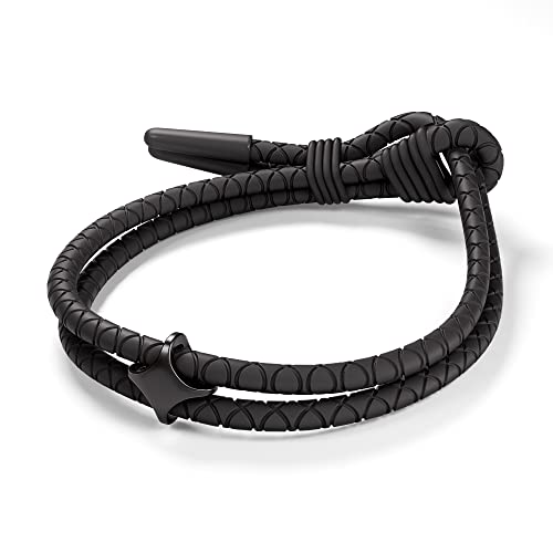 Modern Adjustable Silicone Braided Rope Bracelet For Men - Waterproof Sweatproof Aesthetic Minimalist Simple One Size Fits All (Black with Black Star)