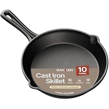 Bakken 10" Cast Iron Skillets, Pre-Seasoned Frying Pan with Even Heat Retention Cooking, Versatile for Stove, Oven, Grill & Campfire, Easy-Grip Handles, Hand Wash Only, 4.41 lbs