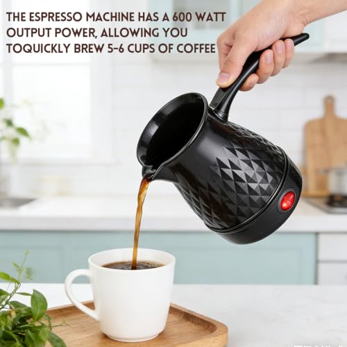 Yuragim Elektrischer Türkischer Kaffeekocher, 500ml Türkische Kaffeekanne, Mokkakocher, Elektrische Türkische Kaffeemaschine mit Griff, Espressokocher & Wasserkocher, Geeignet für Zuhause Büro Reisen