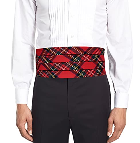 Remo Sartori Made in Italy Men's Red Tartan Checked Cummerbund Tuxedo Belt, 4 Folded, Wool (Medium: Adjustable from 29