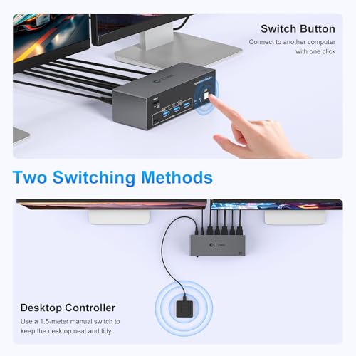 Image of CCONG 8K@60Hz HDMI Displayport KVM Switch 3 Monitors 2 Computers, Aluminum 4K@120Hz with 3 USB3.0 1 USB C Ports for 2 Computers Share Triple Monitors with 2 USB Cables Power Adapter Controller