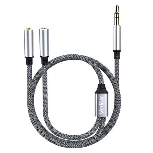 Image of Verilux Headphone Jack Splitter, 3.5mm Audio Splitter Cable Headphone Jack Extension Cable 19.6inches Nylon Braided Splitter Cable Universal 3.5mm Jack Extension Cable