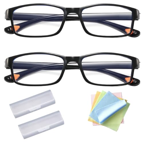 2 Pcs Blue Ease Optics Glasses Blue Light Blocking Glasses Adjustment Anti Glare UV Filter Eyeglasses Ease Eye Strain From Computer Screen Gaming Readers For Women Men With Cloth And Case (Black)