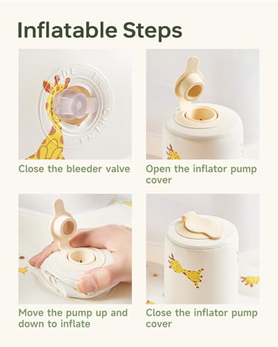 Image of Inflatable Baby Seat for Learning to Sit & Feeding (3-36 Months) with Built-in Air Pump - Anti-Tip, Ergonomic & Portable Floor Seat (L Giraffes)