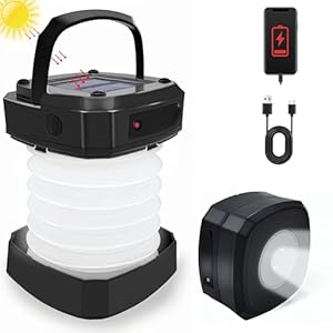 Solar Camping Lantern, Collapsible Rechargeable Camping LED Light,Portable USB Night Light for Power Outages,Emergencies,Hurricanes,Tent Lighting, Hiking,Backpacking Gear(Black)