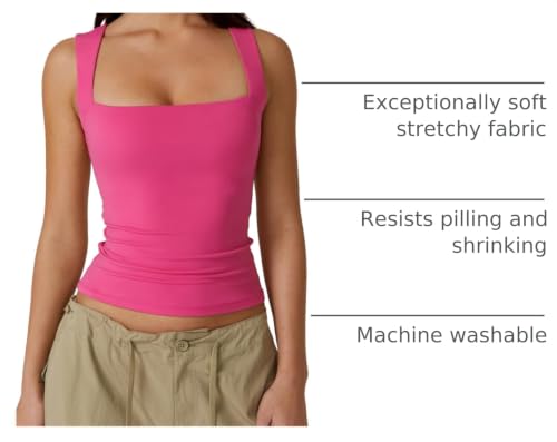 Image of QINSEN Women's Square Neck Sleeveless Double-Layer Tank Tops Basic Tight T Shirts